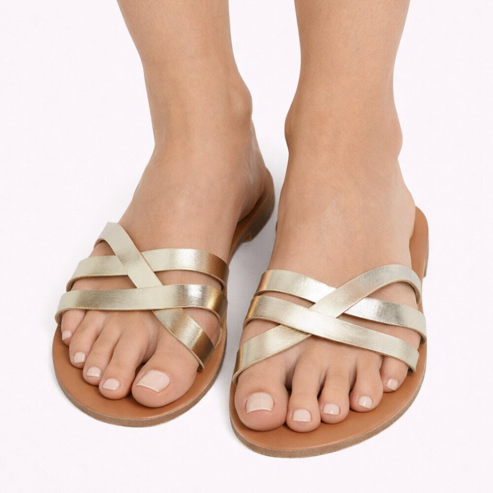 Ancient Greek Sandals Womens Gold apiron Flat Sandal Shoes Size 37 7